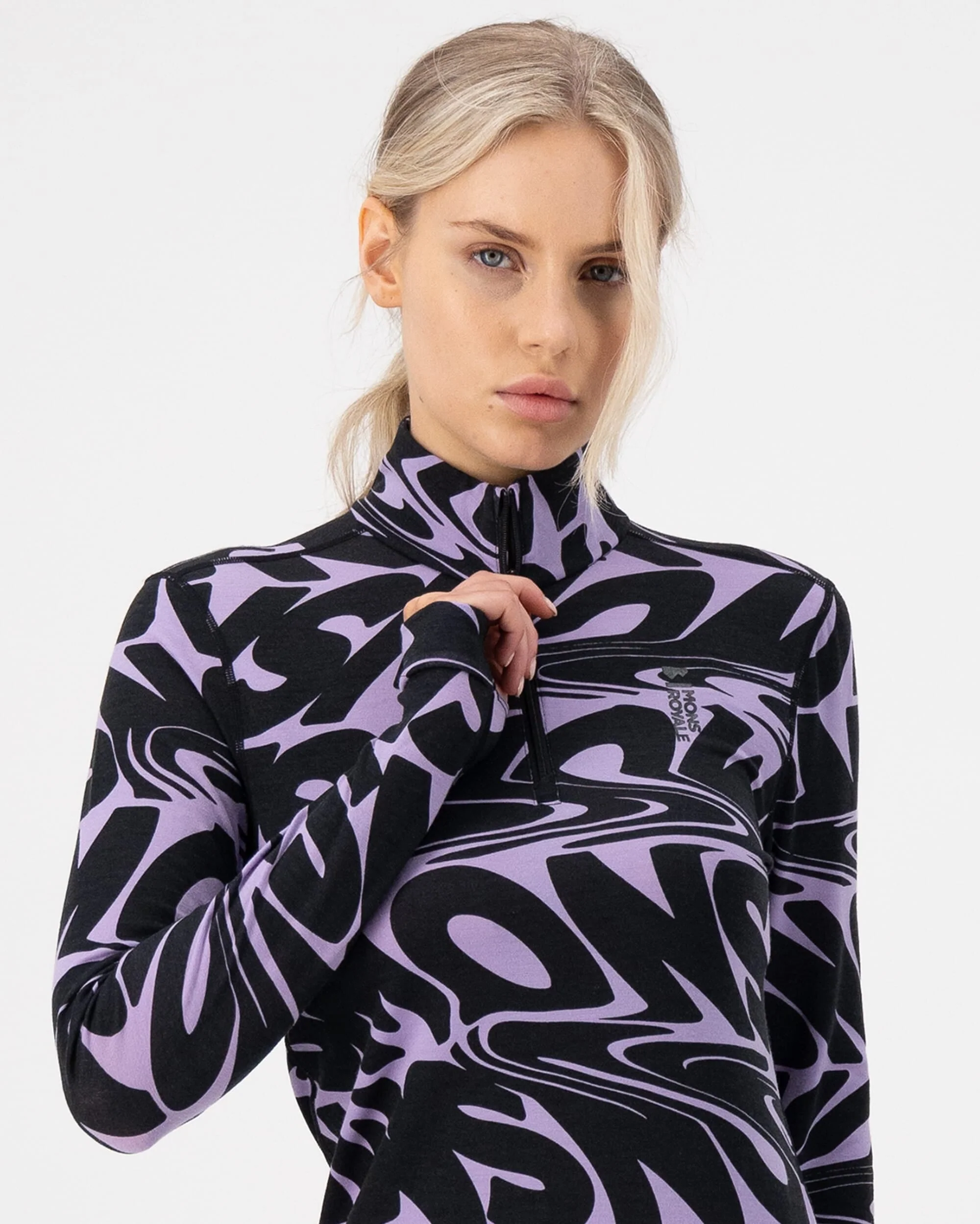 Cascade Merino Base Layer 1/4 Zip Long Sleeve - Signal Lost Lupin - Image 3