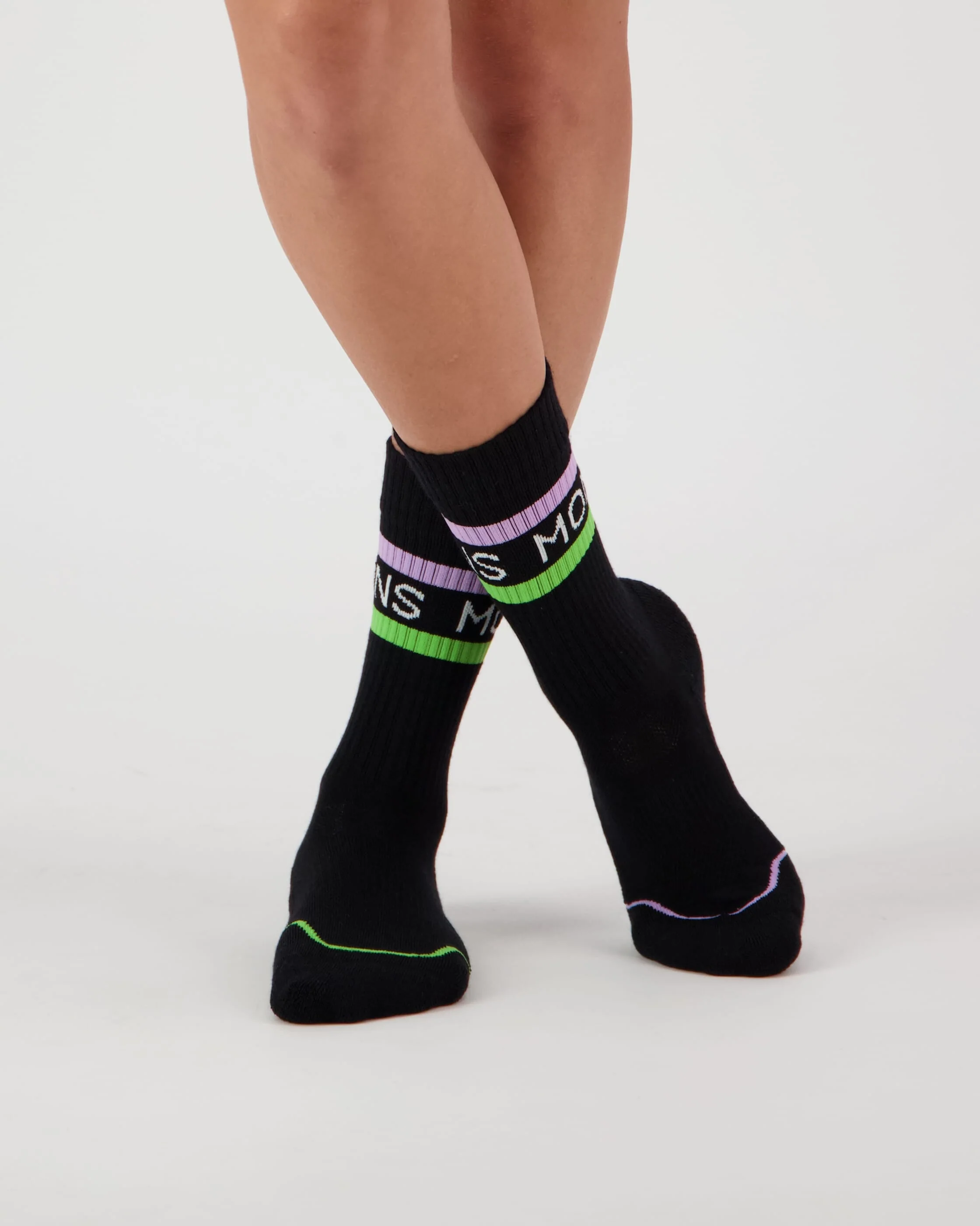 Signature Merino Crew Sock - Black / Lime / Pastel Purple | Unisex Socks - Image 3