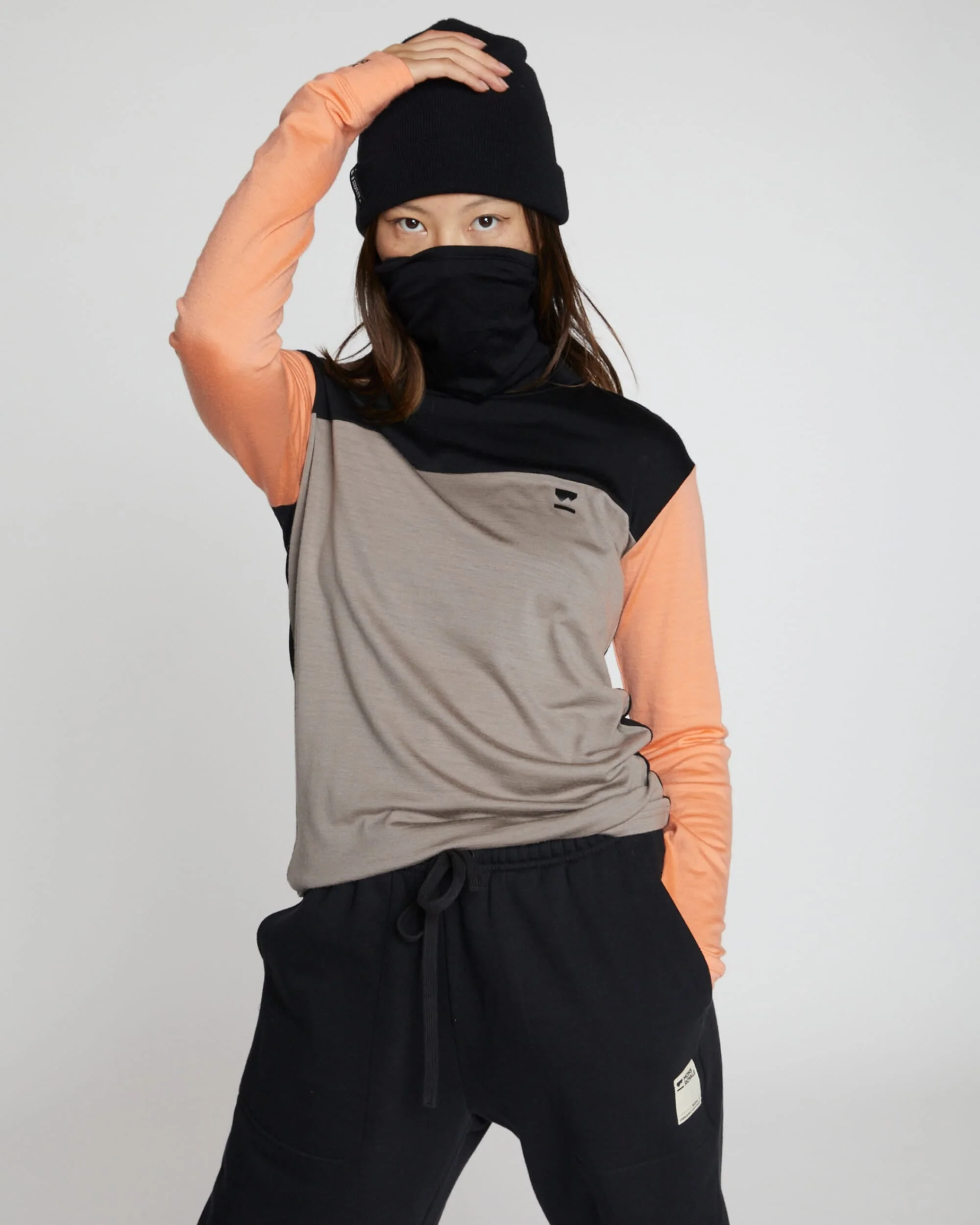 Yotei Merino High Neck Long Sleeve - Punch / Cinder / Black - Image 7