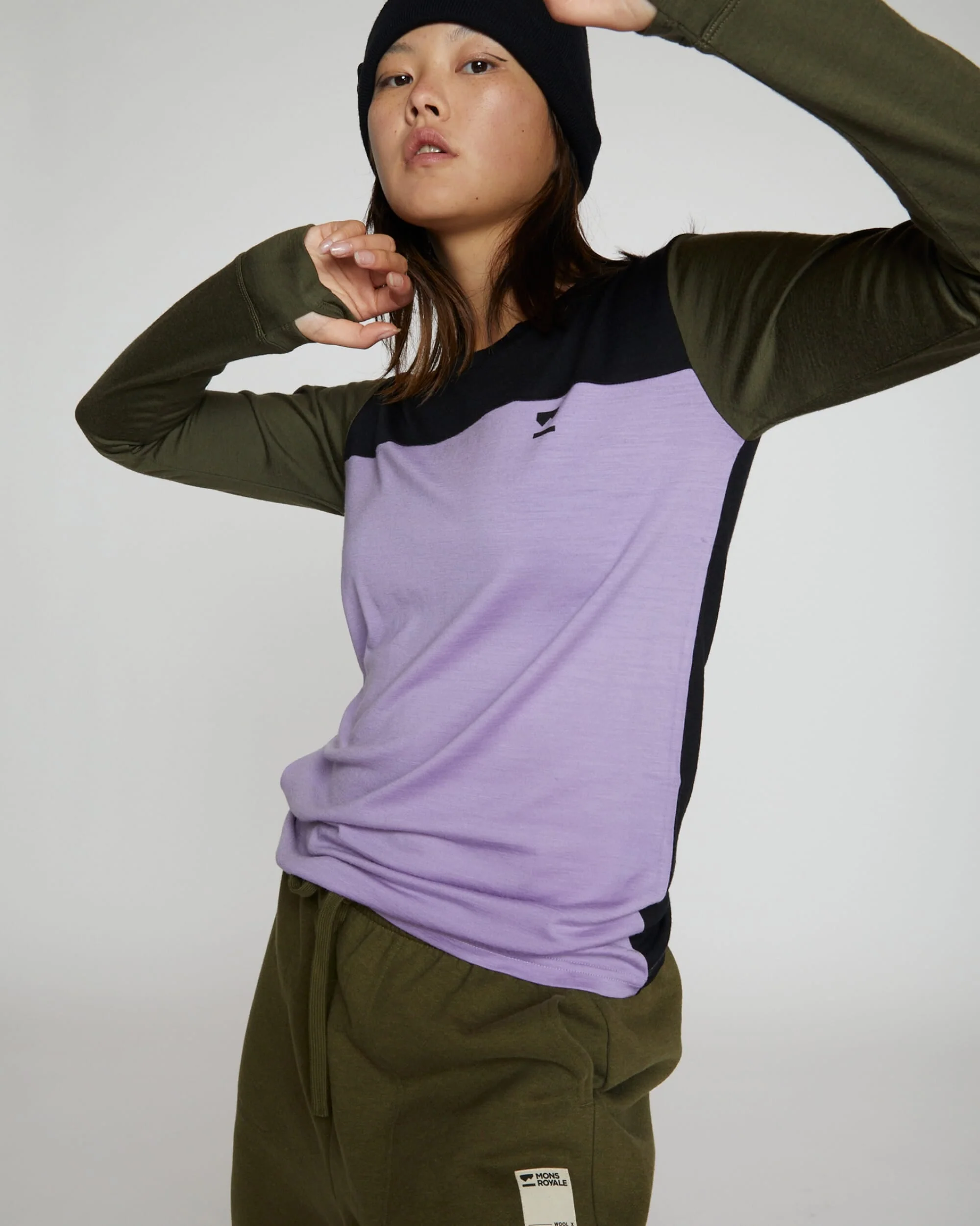 Yotei Merino Long Sleeve - Lupin / Dark Olive / Black - Image 4